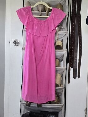 CUBAVARA SIZE SMALL Women’s Off-Shoulder Ruffle Pink Dress